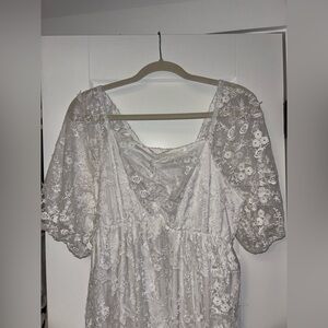 Arula White Lace Dress with Floral Embroidery